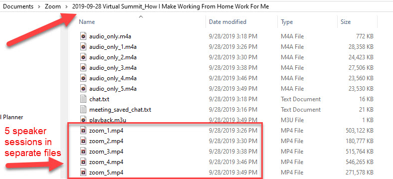 Example Zoom meeting downloaded files