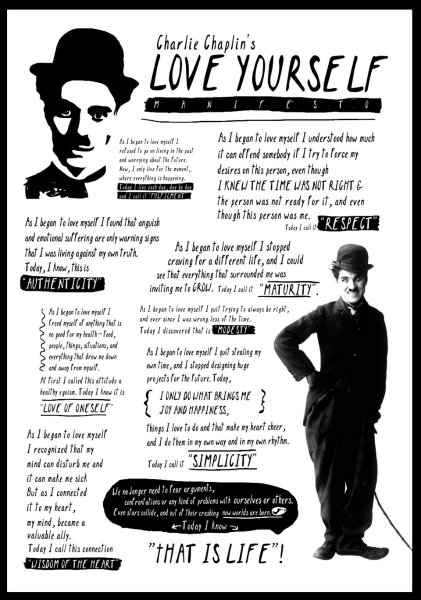 Charlie Chaplin's Love Yourself Manifesto, poster courtesy of MindValleyAcademy.com